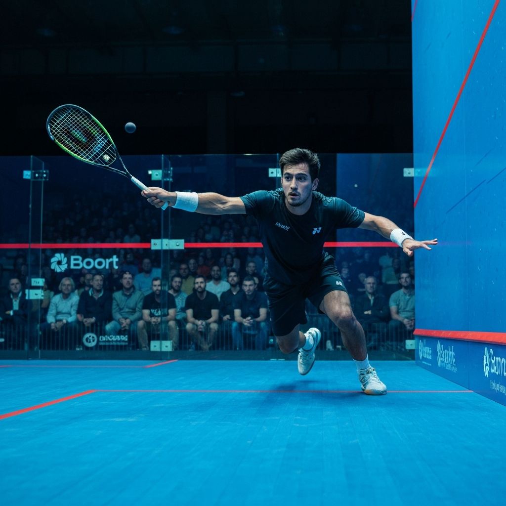 Squash player in action
